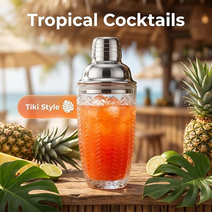 V-Cut Glass Cocktail Shaker 15oz | Leakproof, Stainless Lid, Upgrated Silicone - Image 4