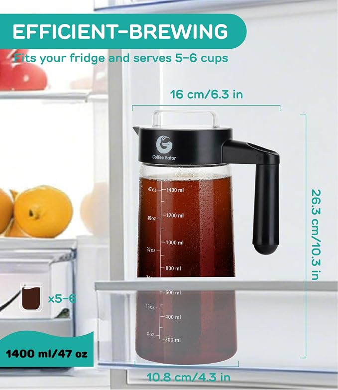 Coffee Gator Cold Brew Coffee Maker - 47 oz Iced Tea and Iced Coffee Maker and - Image 2
