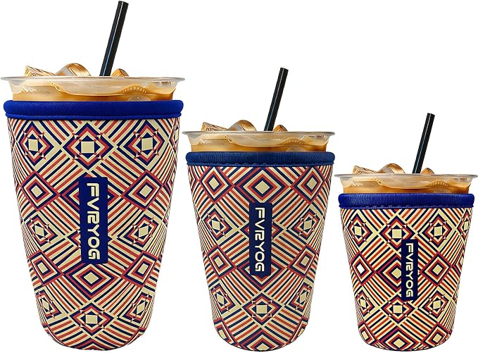 3 Pack Reusable Insulated Neoprene Iced Coffee Sleeves & Coffee Cup Holder by Fvryog