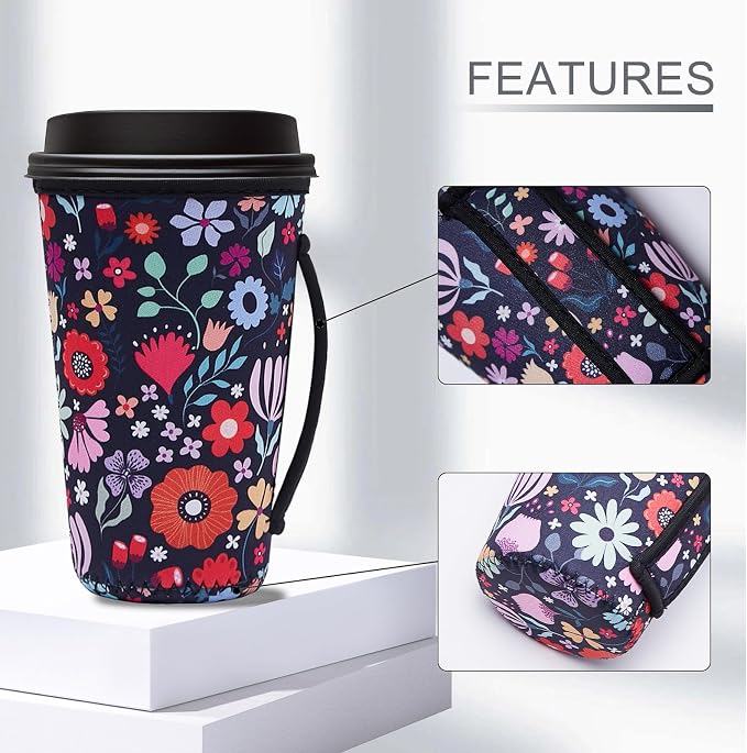 Reusable Coffee Sleeve, Neoprene Sleeve, Fits 16-32oz Hot/Cold Cup | iced - Image 3