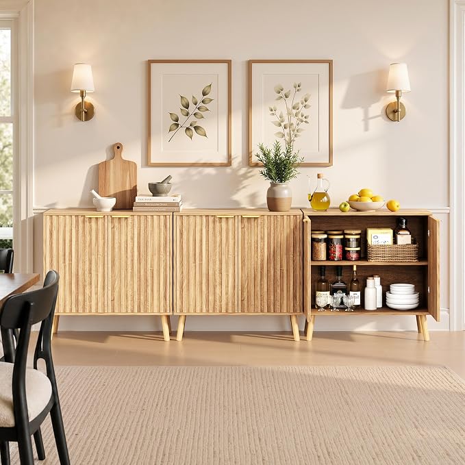 Set of 3 Fluted Storage Cabinet, Buffet Cabinet - Image 8