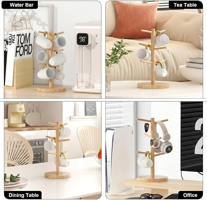 Wisuce Bamboo Coffee Mug Holder Tree, Thicker Base Coffee Cup Holder Stand - Image 4