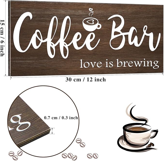 Jetec Coffee Bar Sign Wall Decor Rustic Wood Coffee Station Decor Farmhouse - Image 3