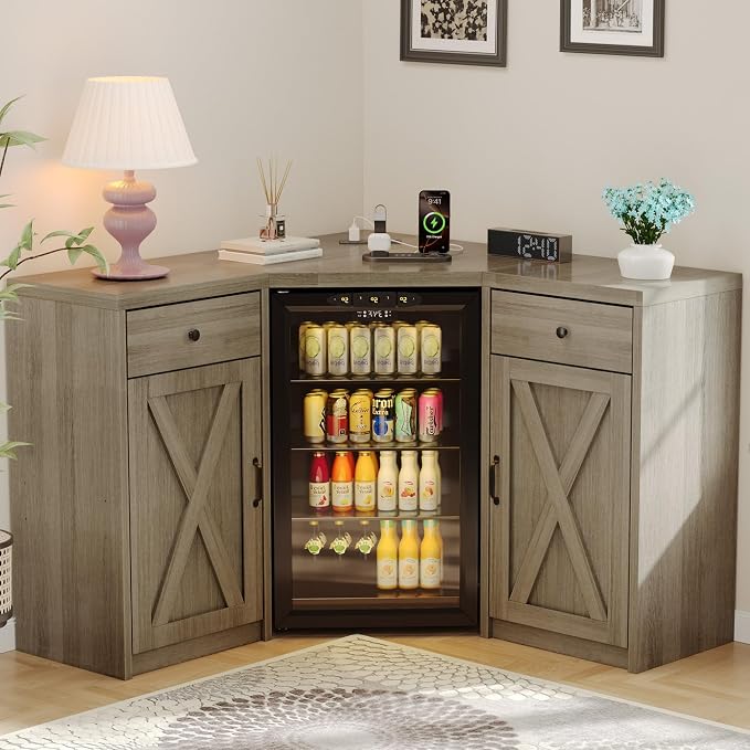 Coffee Bar Cabinet with Fridge Space, Corner Bar Cabinet with Fridge Space by Lurinthal