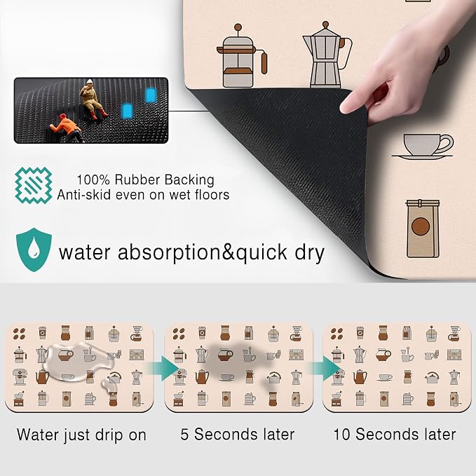 Coffee Mat - Fashion Absorbent Coffee Bar Mat - Drying Mat Waterproof Protects - Image 2