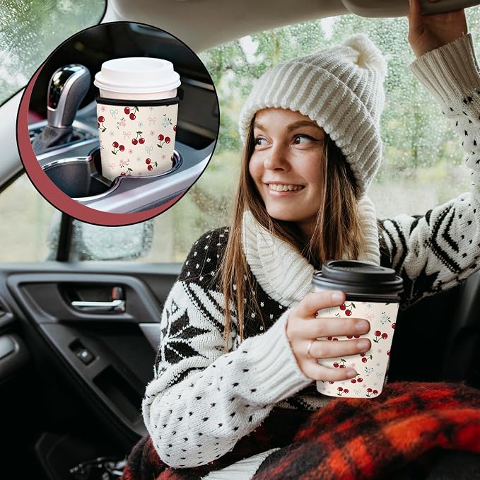 Cute Cherry Bow Iced Coffee Cup Sleeve 3 Pack, Sweet Feminine Reusable Neoprene - Image 5