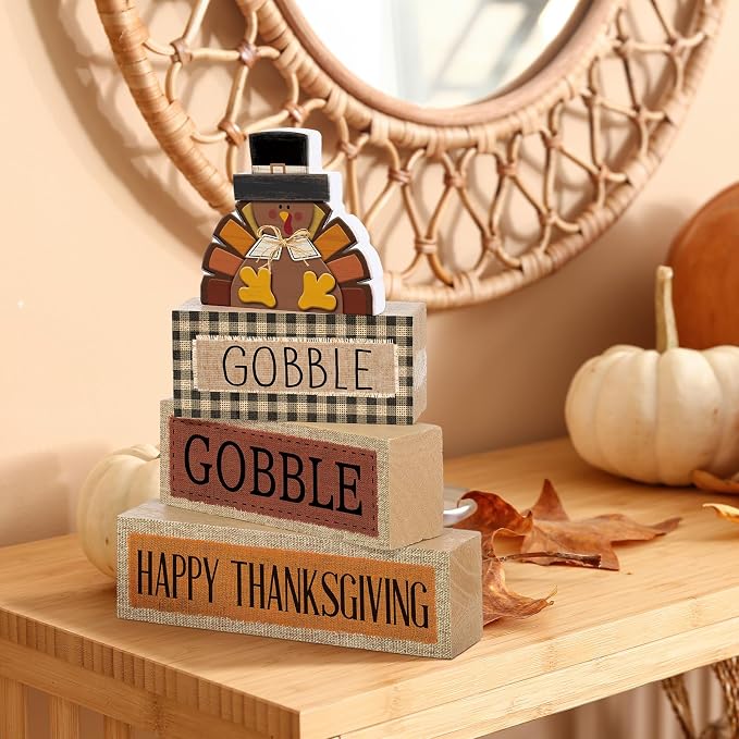 Lineshading 4 Pcs Fall Table Decorations Wooden Turkey Decor Thanksgiving - Image 7