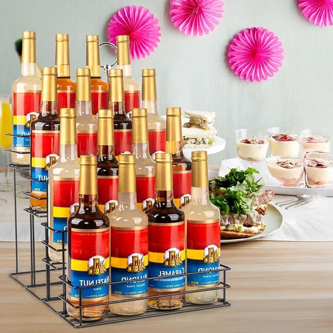 kimilus 16 Bottle Capacity Coffee Syrup Organizer 4 Tier Coffee Syrup Stand - Image 6