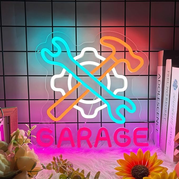Garage Neon Sign for Wall Decor, Dad's Garage LED Light Car Sign for Auto by Moneter
