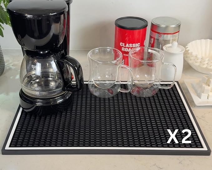 Coffee Bar Mat White Frame 18x12 in 2 Pack Silicone, Coffee Station Mat by CALUVAR