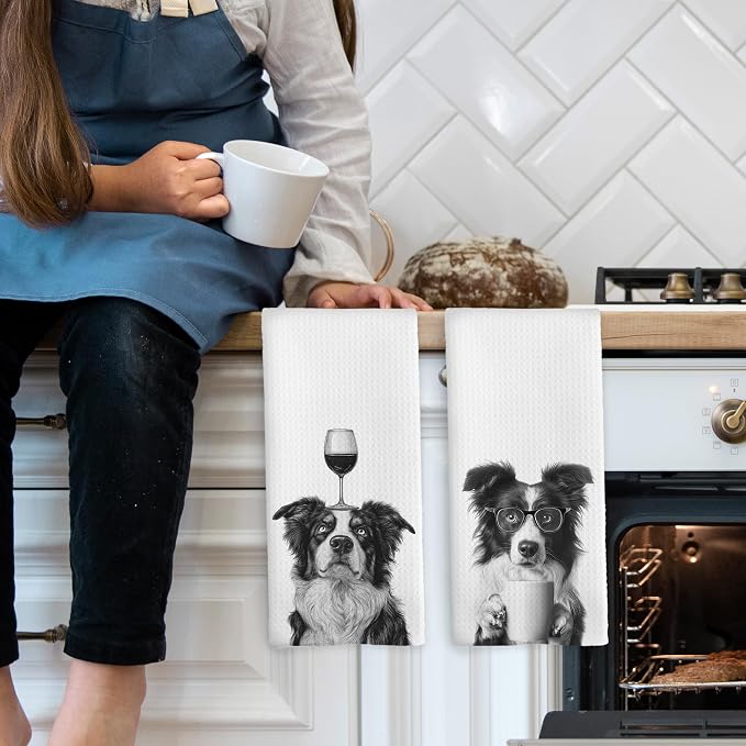 Funny Border Collie Kitchen Towels Set of 2, Funny Dog Kitchen Accessories - Image 3