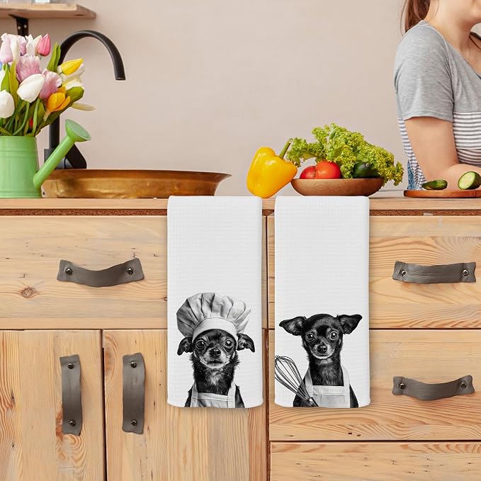 Funny Chef Chihuahua Kitchen Towels Set of 2, Chihuahua Gifts - Image 4