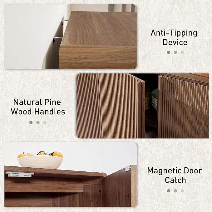 AMERLIFE 63" Fluted Sideboard Buffet Cabinet - Image 7