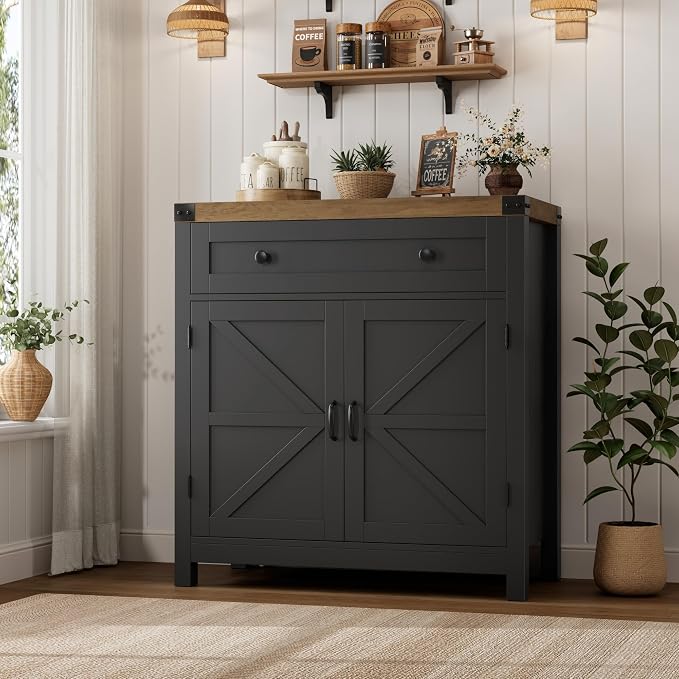 HOSTACK Coffee Bar Cabinet, Kitchen Storage Cabinet, Modern Farmhouse Buffet - Image 2