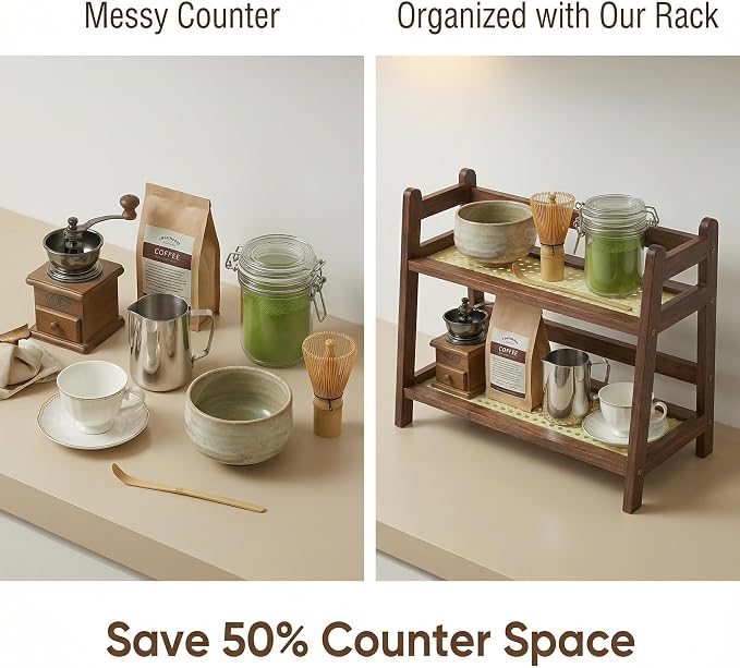 Wooden Matcha Station, 2 Tier Coffee Bar Station Organizer - Image 7