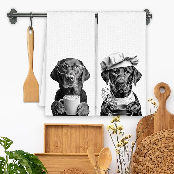 Dog Labrador Kitchen Towels Set of 2, Funny Cute Hand Bathroom Towels Gifts - Image 2