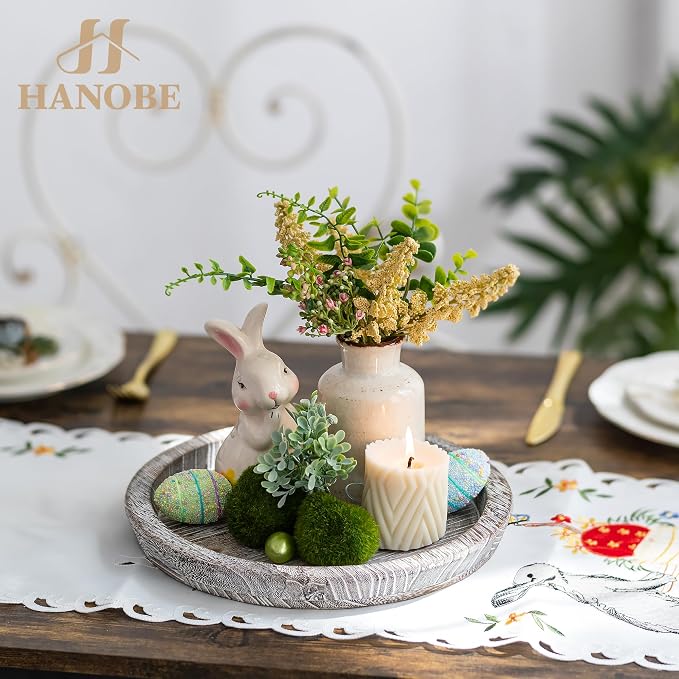 Hanobe Decorative Tray for Coffee Table: Round Candle Plate Holder Centerpieces - Image 4
