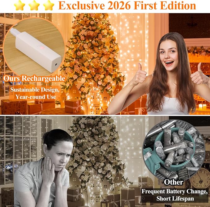 Lakumu 16FT Orange Fairy Lights, Rechargeable Battery Operated Mini LED String - Image 2