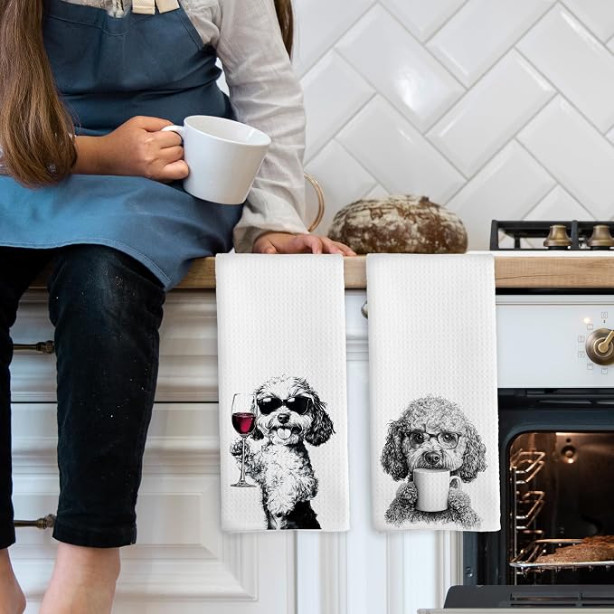 Funny Cockapoo Dog Kitchen Towels Set of 2, Funny Kitchen Coffee Station Wine - Image 3