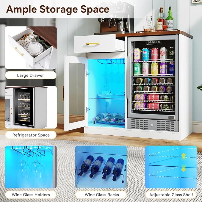 Verano Garden Coffee Bar with Mini Fridge Space, Liquor Cabinet with LED Light - Image 6