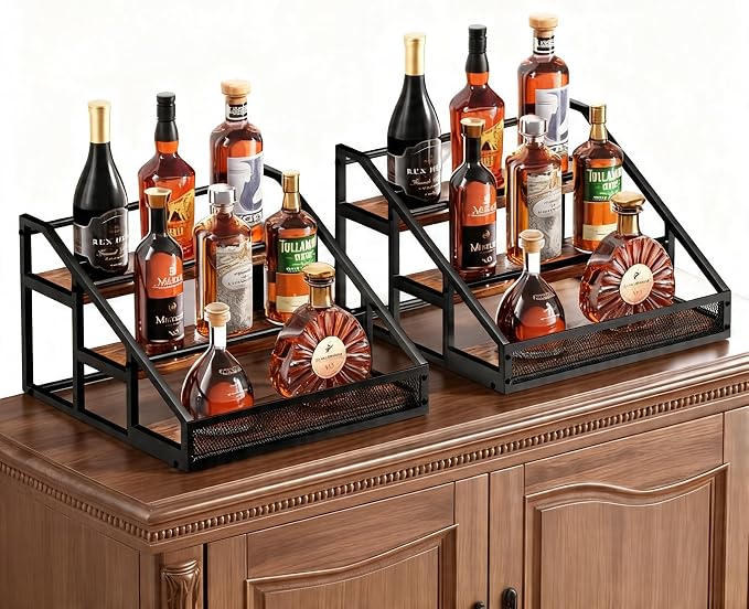 B4Life 2 Pack 3-Tier Liquor Bottle Display Shelf Bar Shelves by B4Life