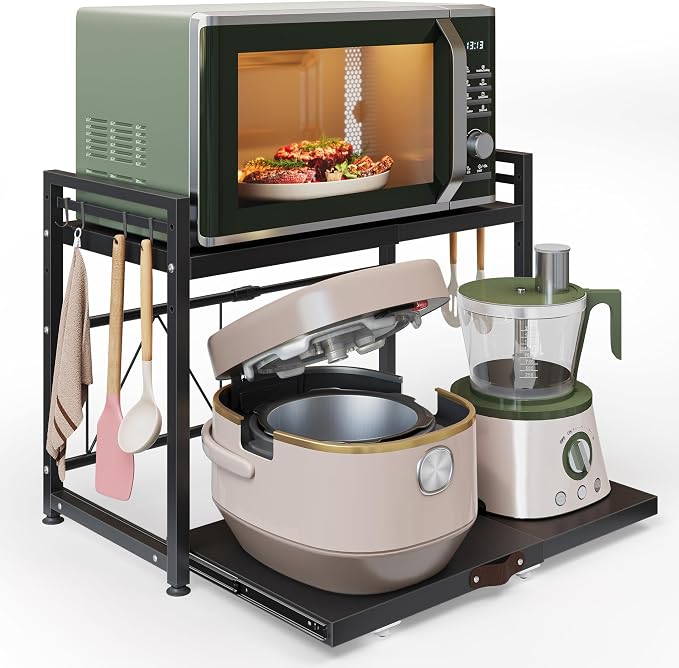 NETEL Expandable Microwave Stand, 2 Tier Metal Kitchen Countertop Organizer by NETELOfficial