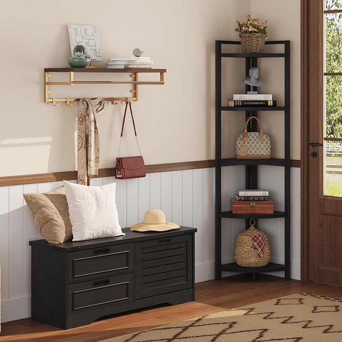 FATORRI Rustic Tall Corner Shelf, 5 Tier Industrial Corner Bookshelf - Image 5