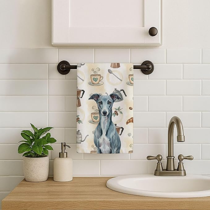 Caroline's Treasures Blue Whippet Coffee Bar Kitchen Towel Velour Plush Front - Image 7