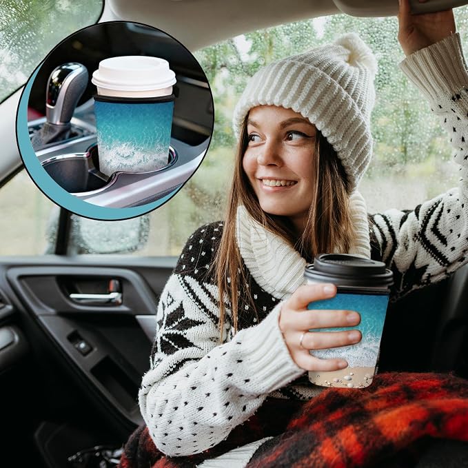 Beach Wave Iced Coffee Cup Sleeve 3 Pack, Ocean Reusable Neoprene Holder - Image 7