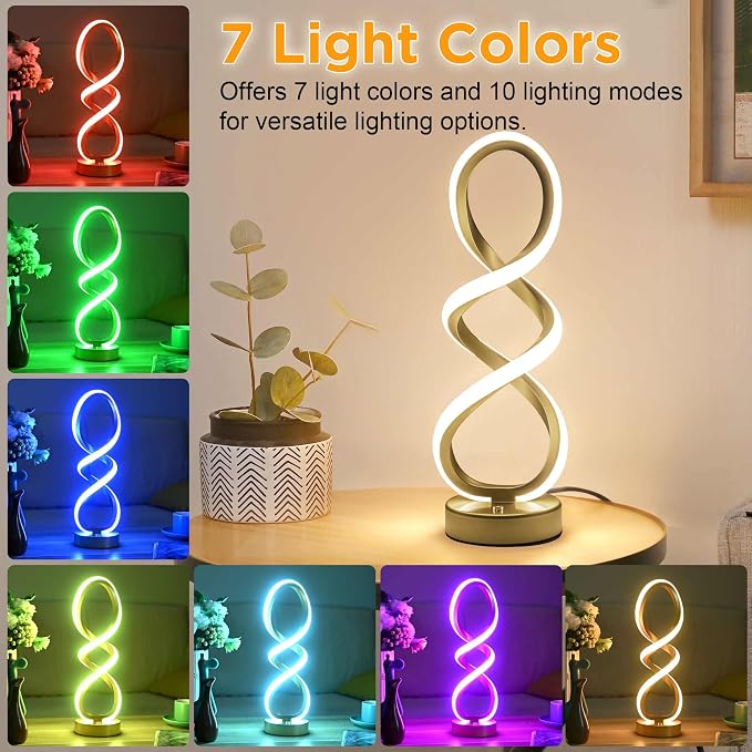 Modern Table Lamp, 7 Colors 10 Light Modes Spiral Design Table Lamp, Touch - Image 4