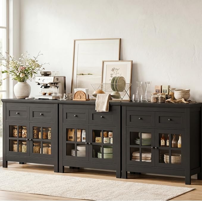 108" Buffet Cabinet Sideboard, Large Coffee Bar Cabinet by Foxemart