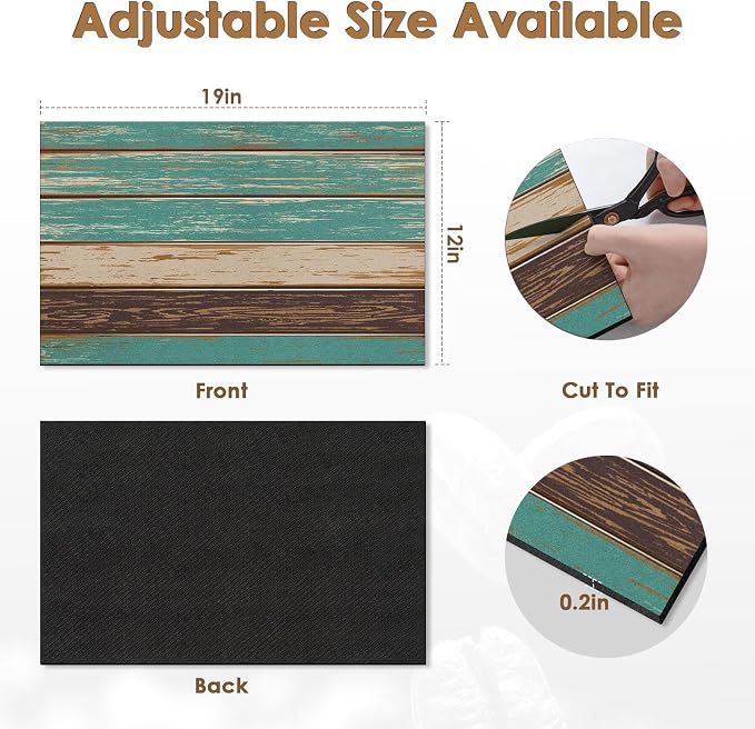 Arttown Coffee Mat for Countertops, Farmhouse Teal Brown Wood Dish Drying Mat 2 - Image 3