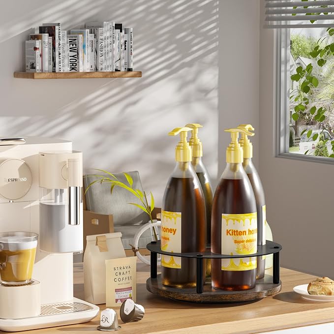 Invech Rotating Coffee Syrup Organizer, Wood Syrup Rack - Image 3