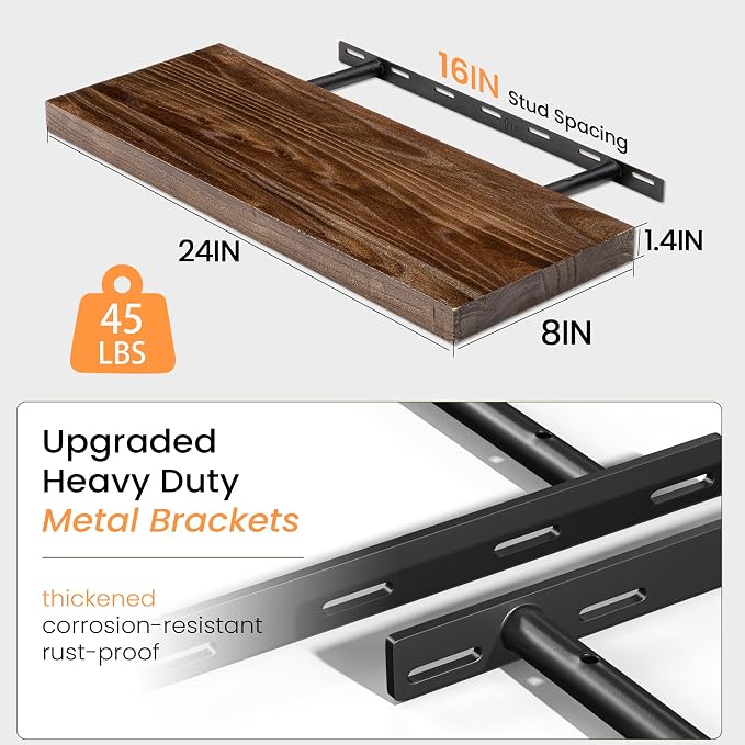 Fun Memories Floating Shelves for Wall Set of 2, Rustic Solid Elm Wood Wall - Image 3