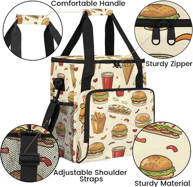 Fast Food Hamburger Coffee Maker Carring Bag, Large Insulated Storage Organizer - Image 6