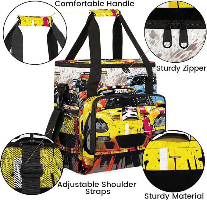 Yellow Racing Car Coffee Maker Carring Bag, Large Insulated Storage Organizer - Image 6