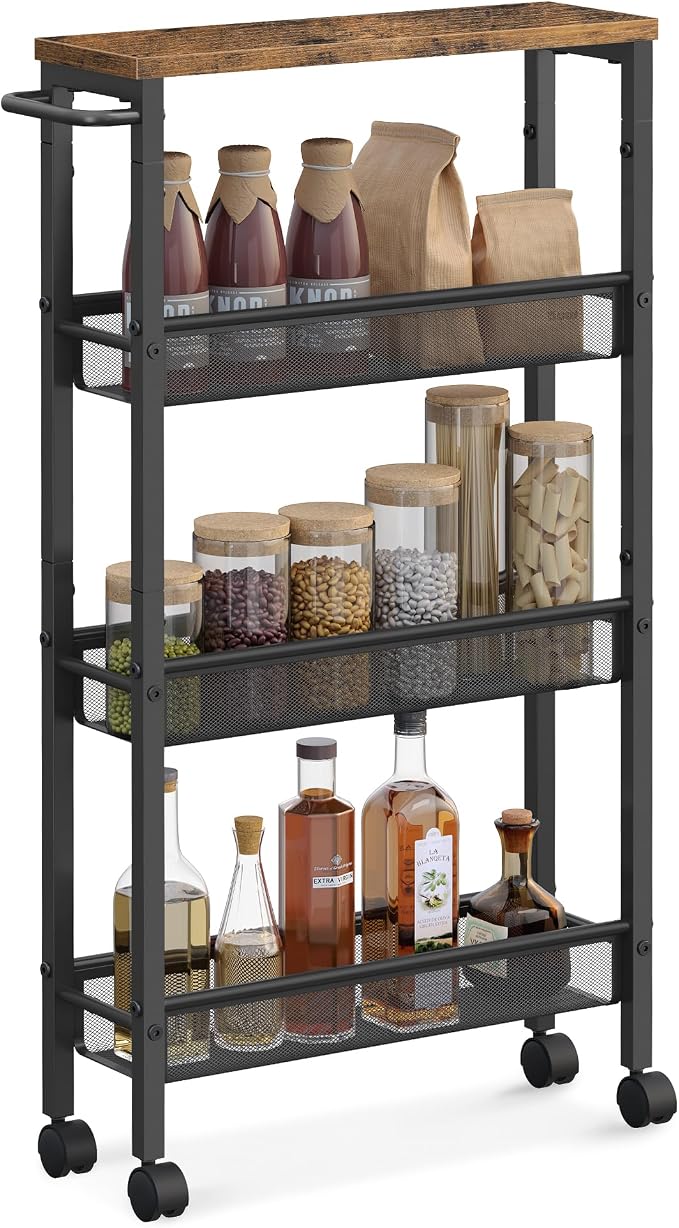 VASAGLE Slim Rolling Cart, 4-Tier Narrow Storage Cart by Unknown