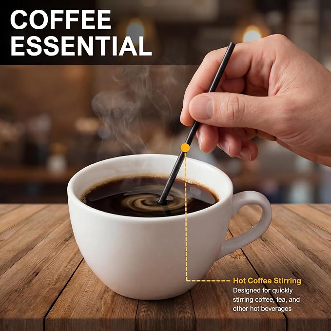 PAMI 1000 Black Stir Straws 5in Disposable Plastic Coffee Stirrers Swizzle - Image 2