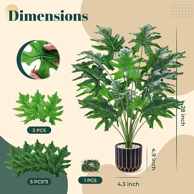 Der Rose Fake Plants Tall Green Artificial Tropical Faux Plants Indoor - Image 3