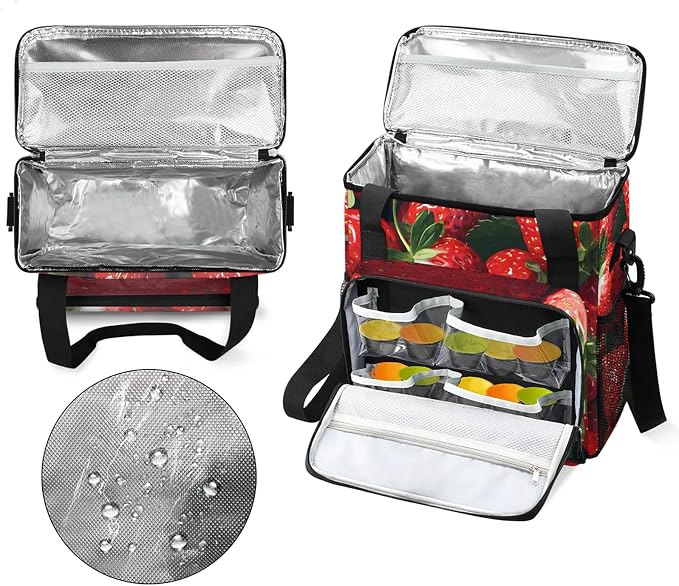 Fresh Strawberries Coffee Maker Carring Bag, Large Insulated Storage Organizer - Image 3