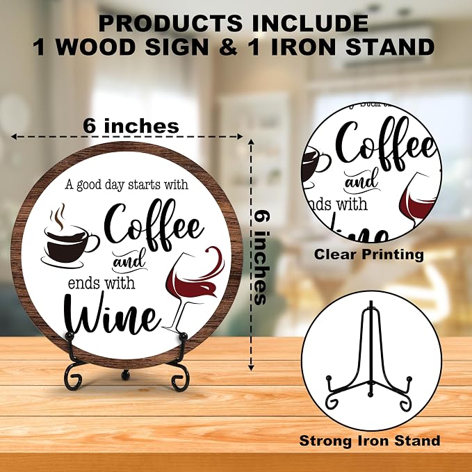 Coffee Bar Decor, Rustic Wooden Sign, 6 x 6 Inches, Tabletop Mount - Image 2