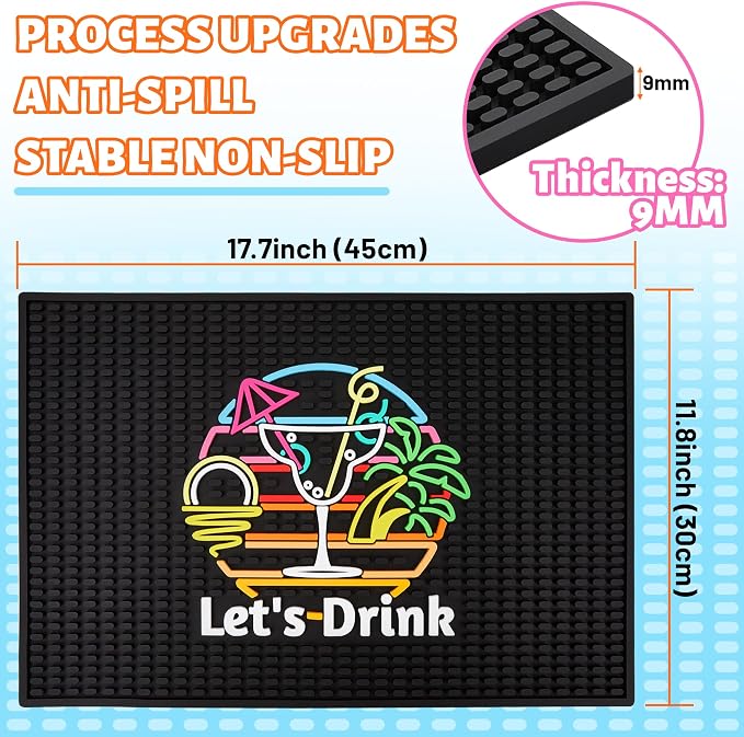 Bar Mats for Countertop – 12" x 18" Tropical Pattern Rubber Bar Mat for Home Bar - Image 3