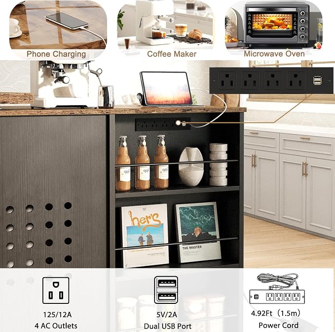 HSH Kitchen Island with Storage & Power Outlet, Rolling Kitchen Island Cart - Image 4