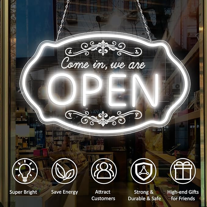 LED Neon Open Sign for Business, 16.5x10'' Come in We’re Open Sign, Daylight - Image 2