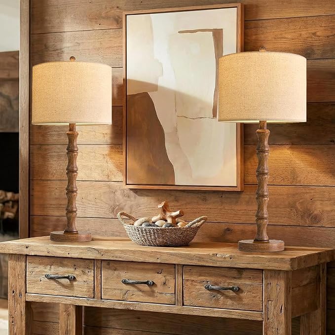 ILLMTW Wood Table Lamp Set of 2, Vintage Buffet Lamps Mid Century Bedside Lamp - Image 6