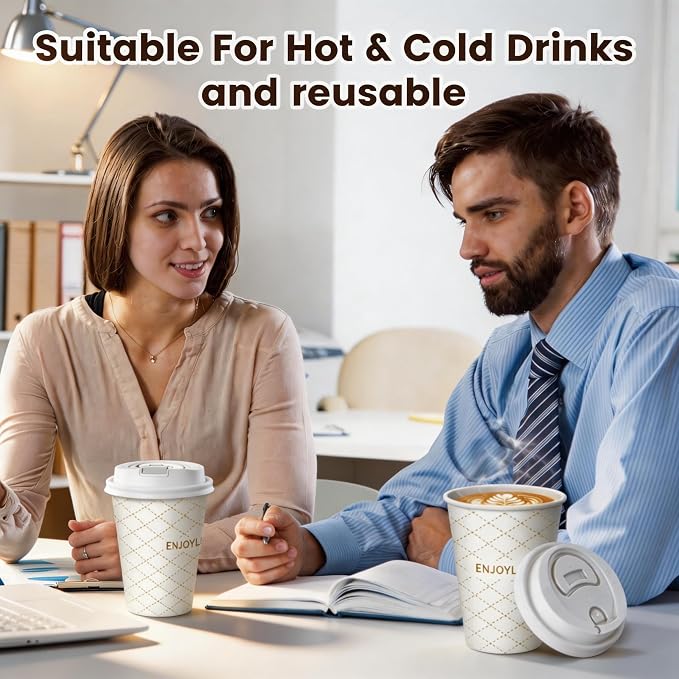 To Go Coffee Cups with Lids, 12 oz Disposable Paper Coffee Cups, 100 Pack - Image 6