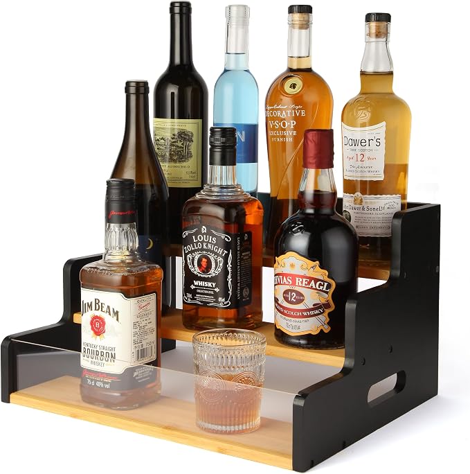 Liquor Bottle Display Shelf, 3 Step Countertop Liquor Wine Rack, Coffee Bar by Unknown