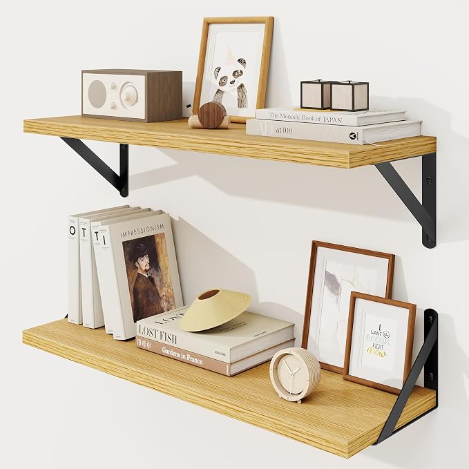 Floating Shelves 8 Inch Deep, 24W x 8D Wall Shelf Set of 2, 50 lbs Heavy Duty by KovaScapeHomeDecor