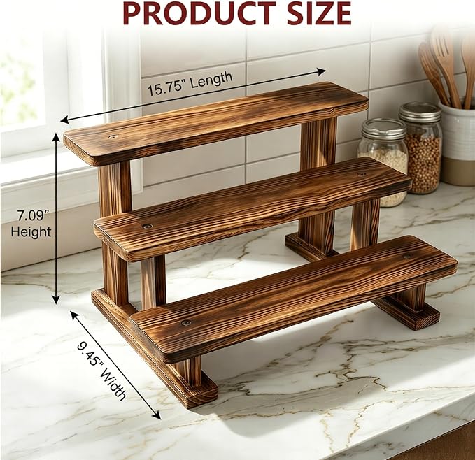 2 Pack 3 Tier Coffee Mug Display Shelf, Wooden Coffee Mug Holder Organizer - Image 4