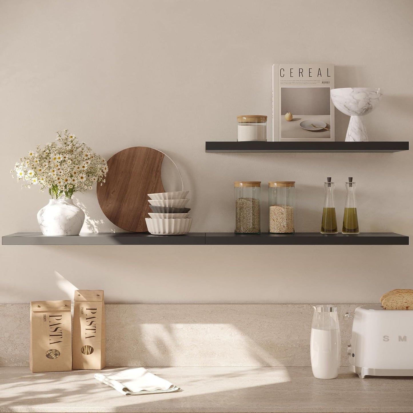 Wall Shelf Set of 3, Black Floating Shelves 36 in W x 10 in D x 1 in H, Wooden Floating Wall Shelf with Invisible Brackets for Living Room/Bedroom/Bathroom/Kitchen Storage and Decor